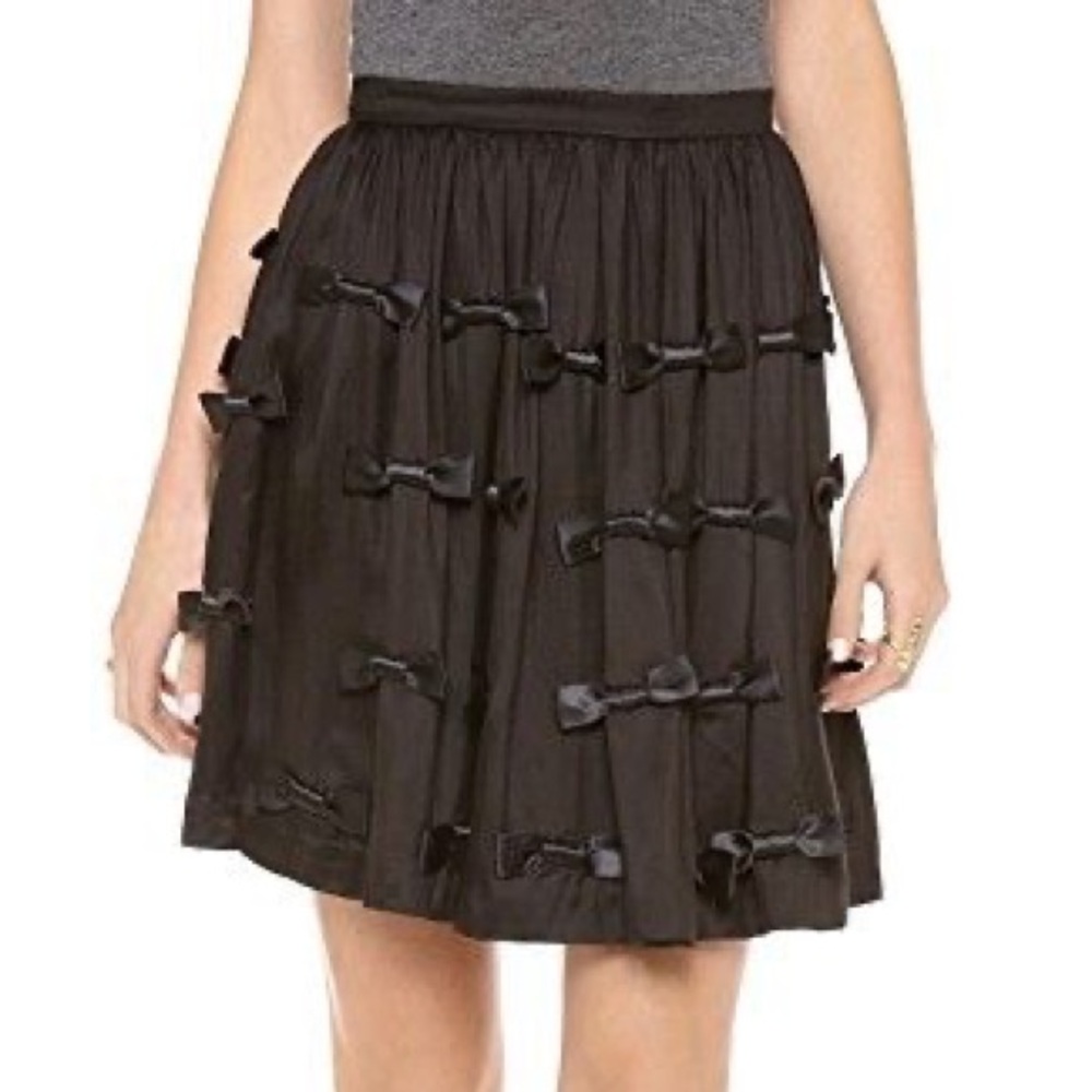 Zimmermann Black Silk Bow Pleated Mini Skirt Size 0 Whimsigoth Coquette Fairy